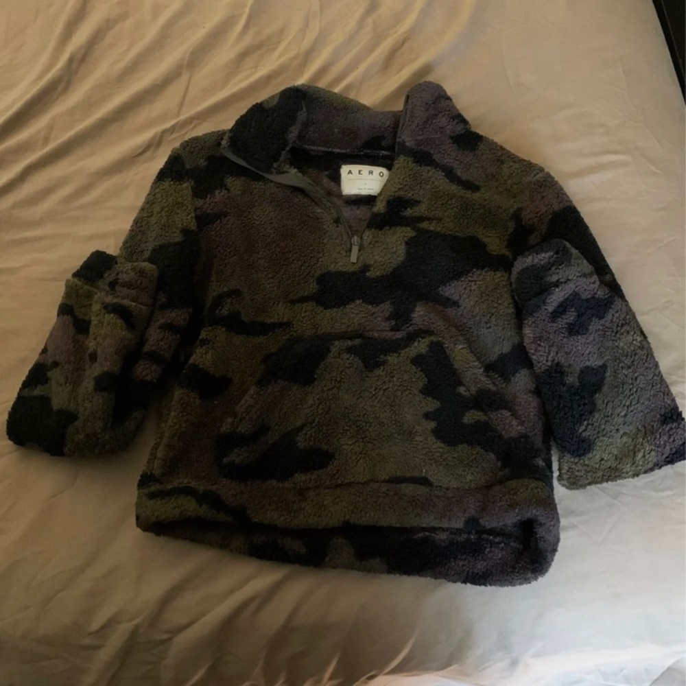 Fluffy camo fleece zip up hoodie from Aeropostale